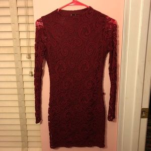 Maroon lace body con dress.